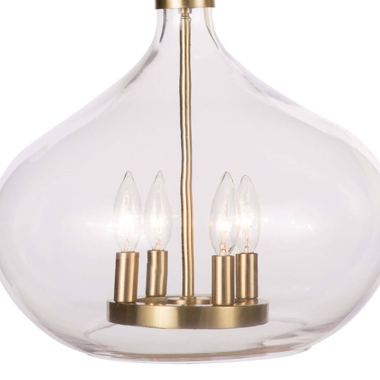 Elegant Dover 15.75" Glass Pendant in Natural Brass