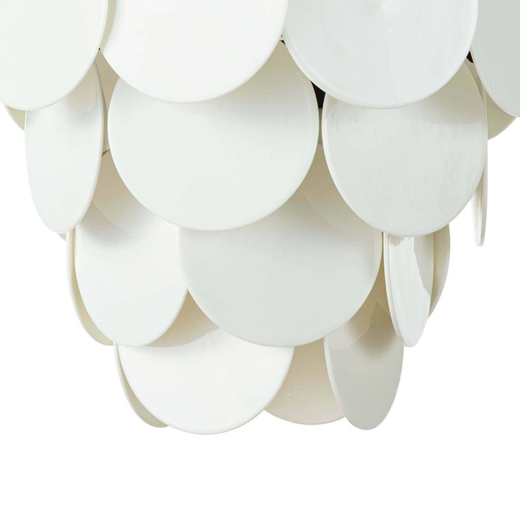 White Glass Disc Modern Chandelier with Blackened Iron Frame
