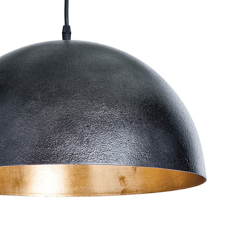Sigmund 15" Blackened Steel Bowl Pendant with Gold-Leaf Interior