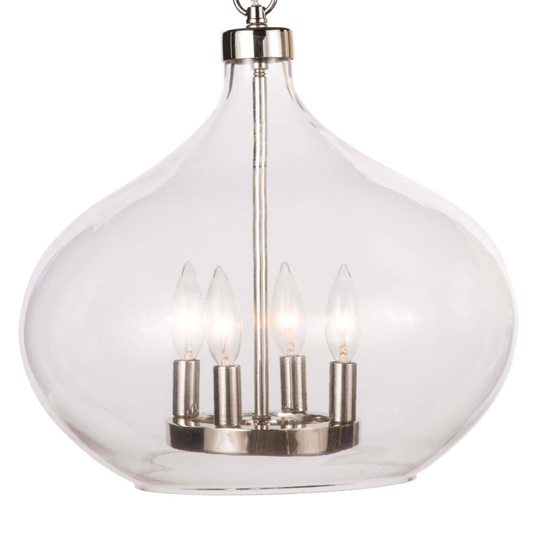 Raindrop Glass & Polished Nickel 4-Light Coastal Pendant