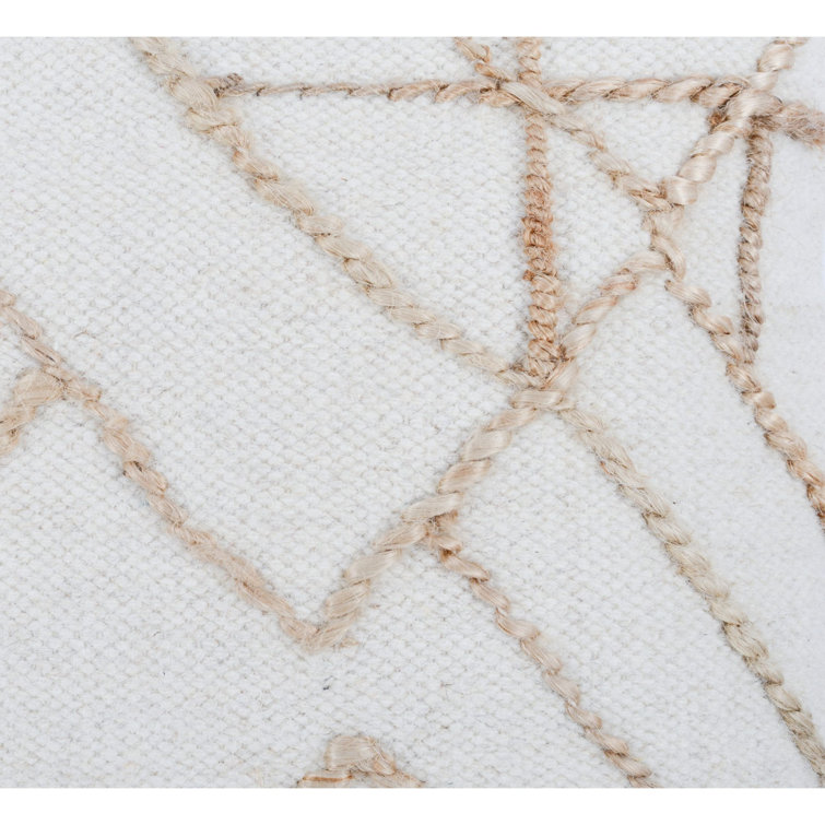 Ivory and Beige Embroidered Wool Square Throw Pillow