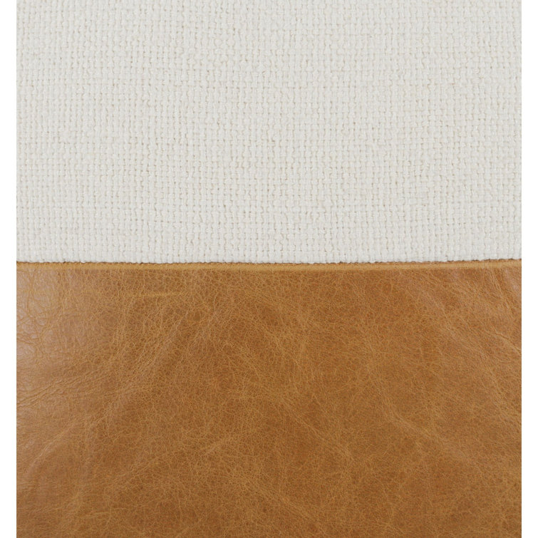 Chestnut and Ivory Leather Linen Square Throw Pillow