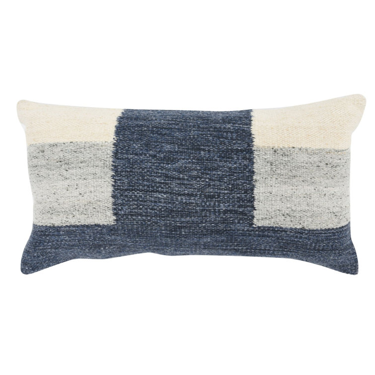 Estelle 14" x 26" Blue and Gray Woven Throw Pillow