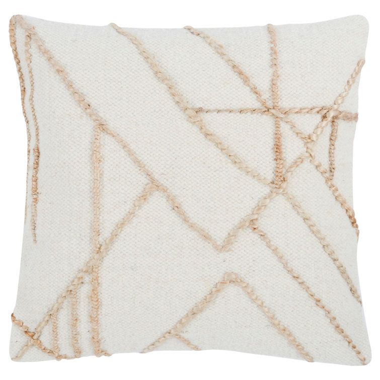 Ivory and Beige Embroidered Wool Square Throw Pillow