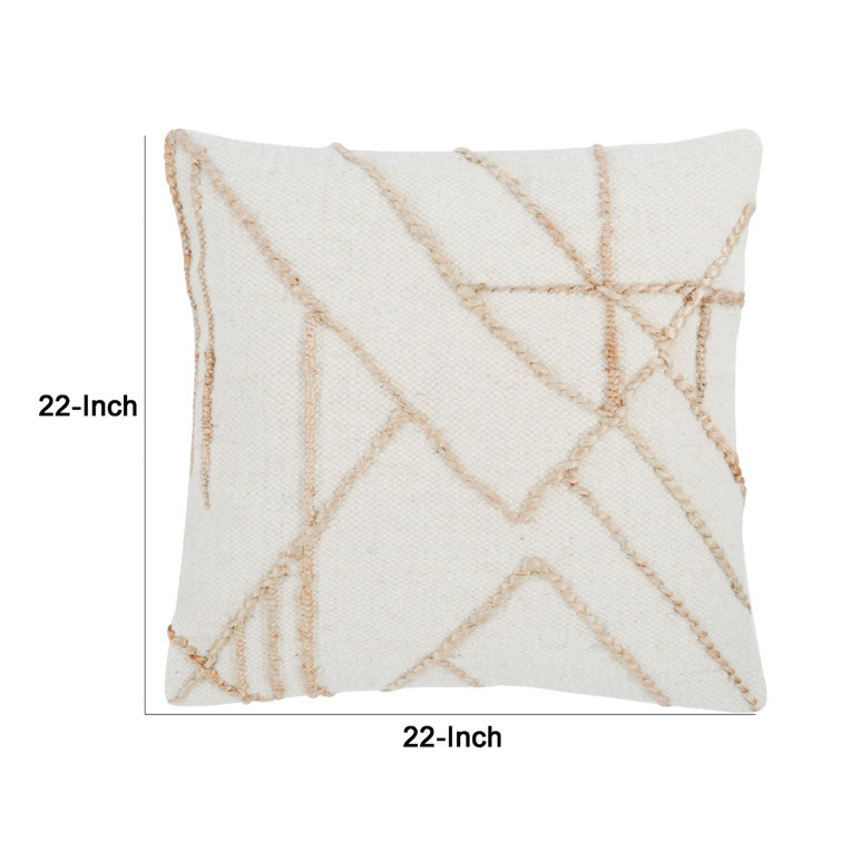 Ivory and Beige Embroidered Wool Square Throw Pillow