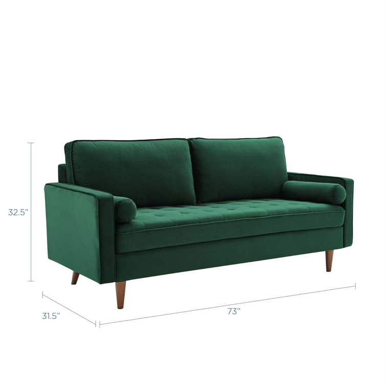 Mid-Century Modern 73'' Green Velvet Tufted Sofa with Wood Legs