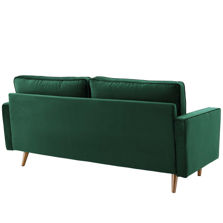 Mid-Century Modern 73'' Green Velvet Tufted Sofa with Wood Legs