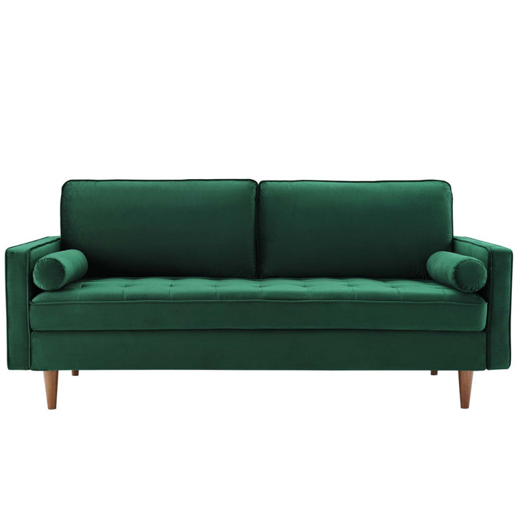 Mid-Century Modern 73'' Green Velvet Tufted Sofa with Wood Legs