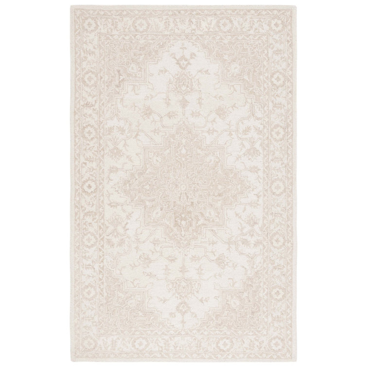 Ivory and Beige Hand-Tufted Wool Medallion Rug