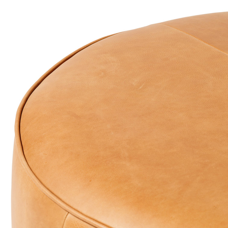 Leah Butterscotch Leather Round Ottoman Coffee Table
