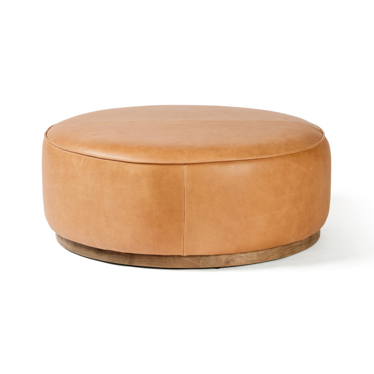 Leah Butterscotch Leather Round Ottoman Coffee Table