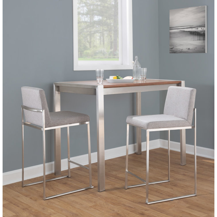 Fuji 31'' Stainless Steel & Grey Fabric High Back Counter Stool - Set of 2