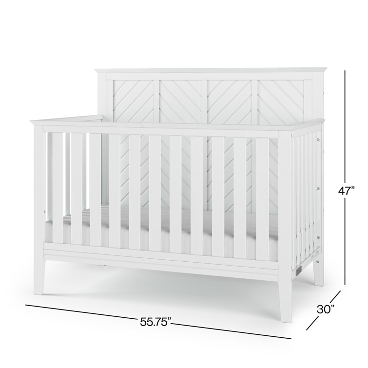 Matte White Chevron Patterned 4-in-1 Convertible Baby Crib