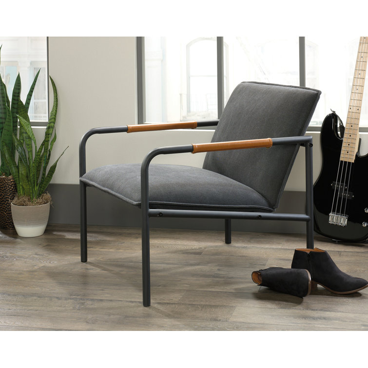 Charcoal Gray Faux Leather Boulevard Lounge Chair with Metal Frame