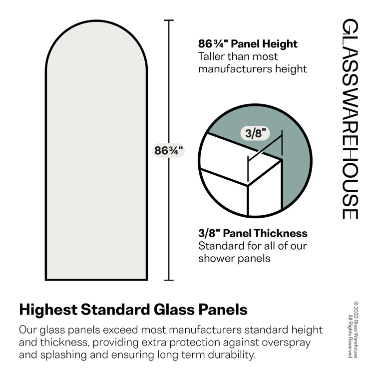 Venus 28" x 86.75" Frameless Arched Glass Shower Panel with Polished Chrome Hardware