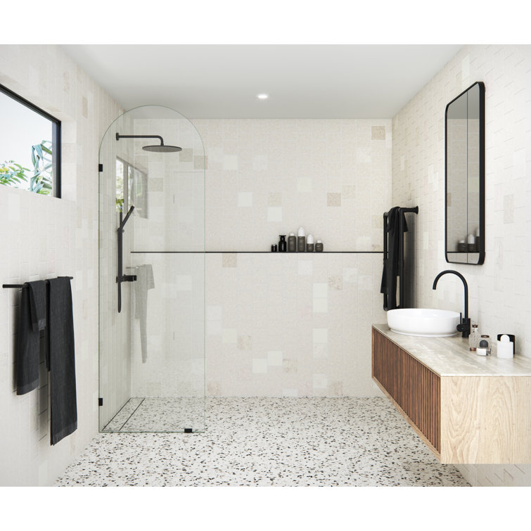 Matte Black Frameless Arched Glass Shower Panel