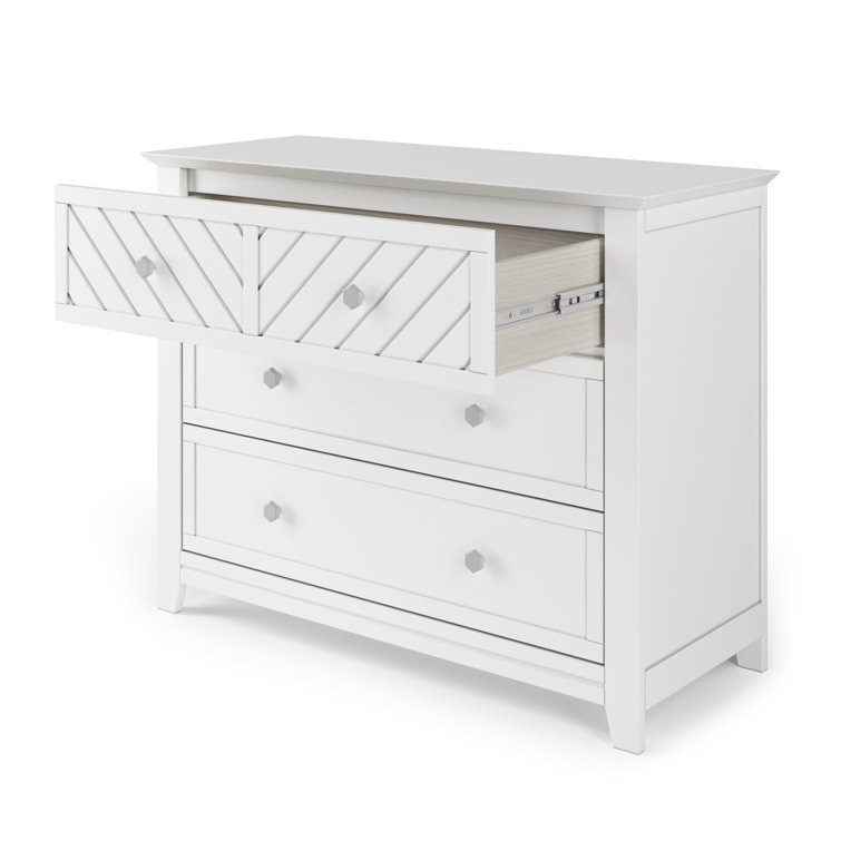 Matte White Chevron Pattern 3-Drawer Nursery Dresser