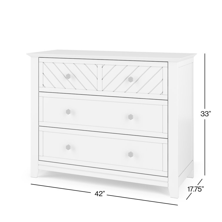 Matte White Chevron Pattern 3-Drawer Nursery Dresser
