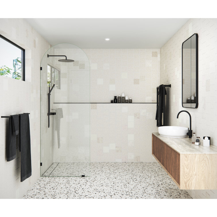 Venus Matte Black Frameless Arched Fixed Shower Panel 32" x 86.75"
