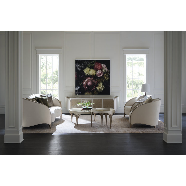 Transitional Round Nesting Cocktail Table in Brown & White with Storage