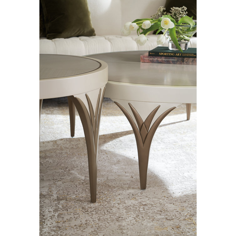 Transitional Round Nesting Cocktail Table in Brown & White with Storage