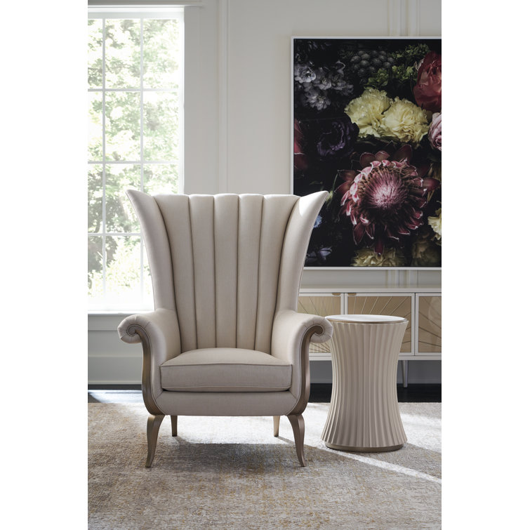 Valentina Cream Upholstered Wingback Accent Chair with Gold Trim