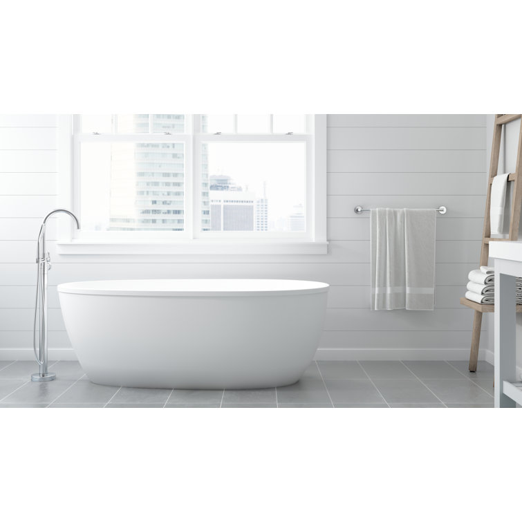 59-Inch White Acrylic Freestanding Soaking Tub with Chrome Filler