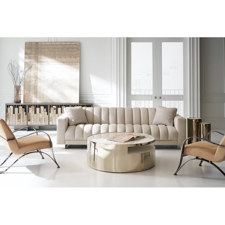 Cream and Gold Round Stone Top Coffee Table