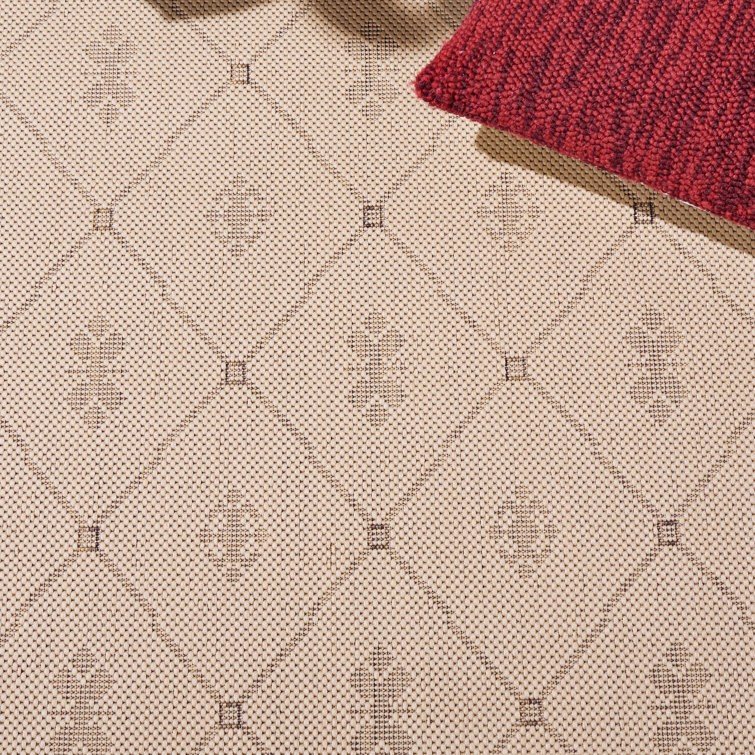 Natural Brown Floral Motif Outdoor Area Rug