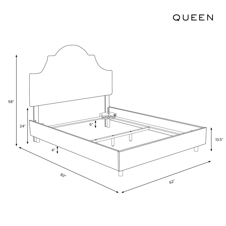 Queen Floral Linen Upholstered Panel Bed with Headboard
