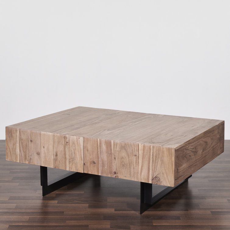 Glide 33'' Natural Wood and Iron Extendable Coffee Table with Storage