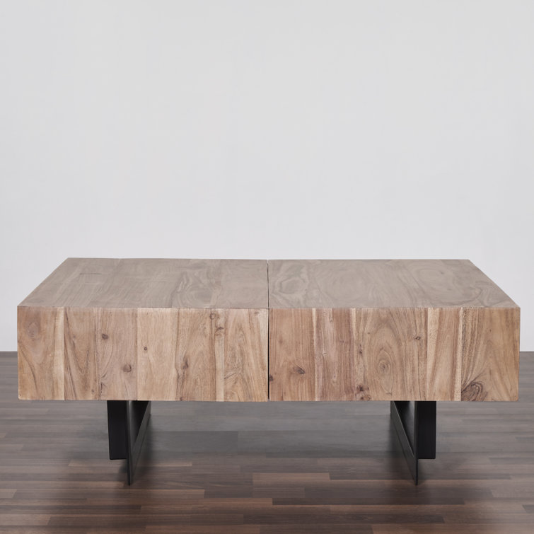 Glide 33'' Natural Wood and Iron Extendable Coffee Table with Storage