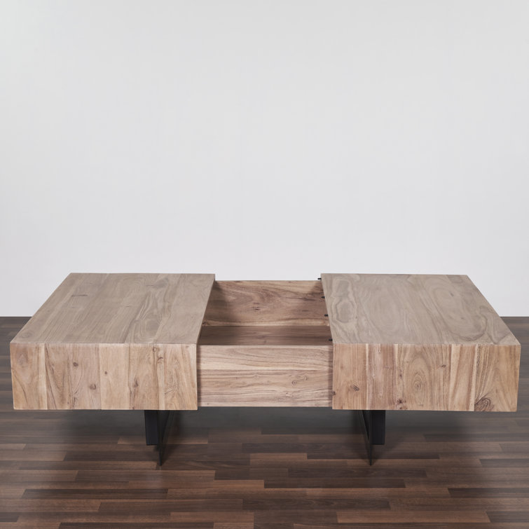Glide 33'' Natural Wood and Iron Extendable Coffee Table with Storage