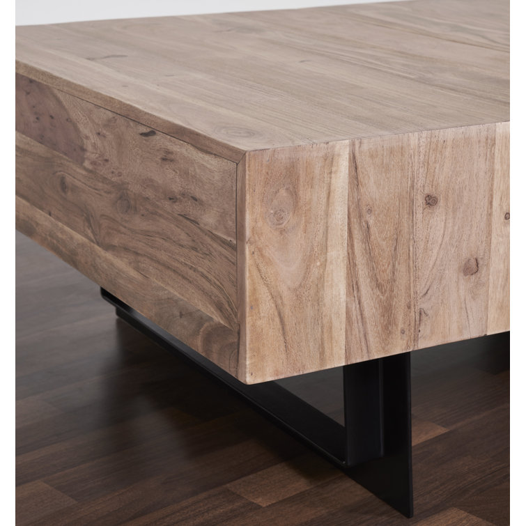 Glide 33'' Natural Wood and Iron Extendable Coffee Table with Storage