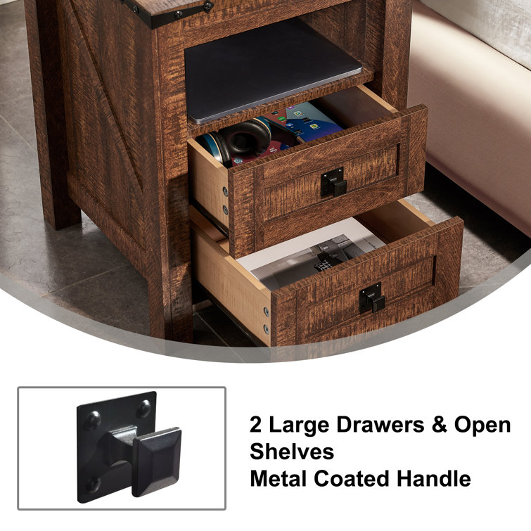 Rustic Brown 18" Nightstand with Charging Station and Storage