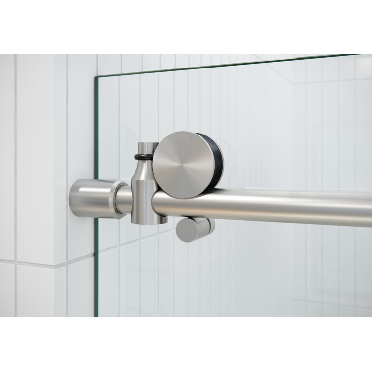 Equinox 60" Frameless Bronze Tinted Sliding Bathtub Door with Nickel Finish