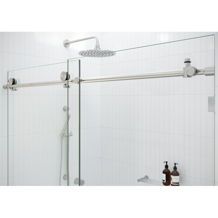 Equinox 60" Frameless Bronze Tinted Sliding Bathtub Door with Nickel Finish