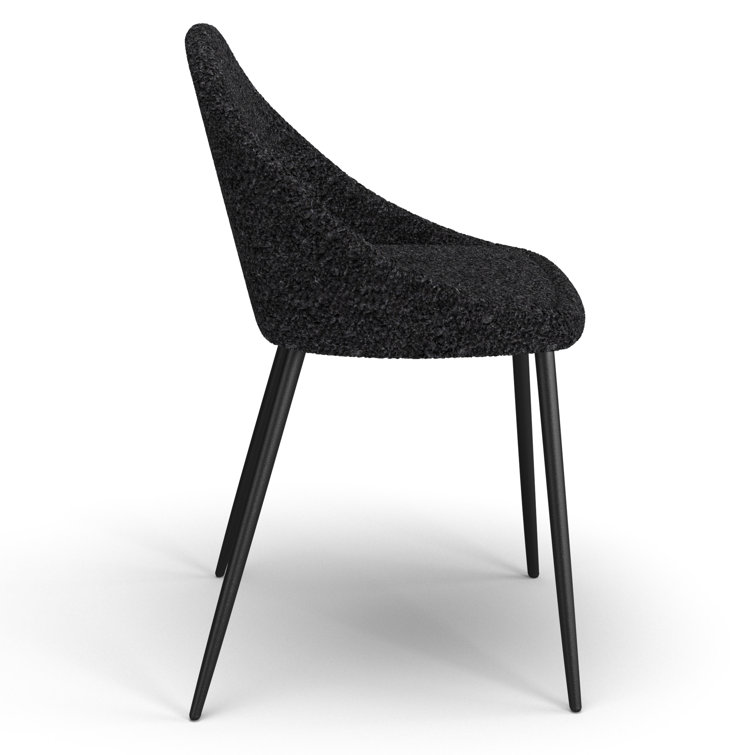 Black Boucle Upholstered Dining Chairs with Metal Legs, Set of 2