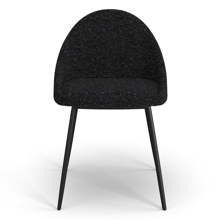 Black Boucle Upholstered Dining Chairs with Metal Legs, Set of 2