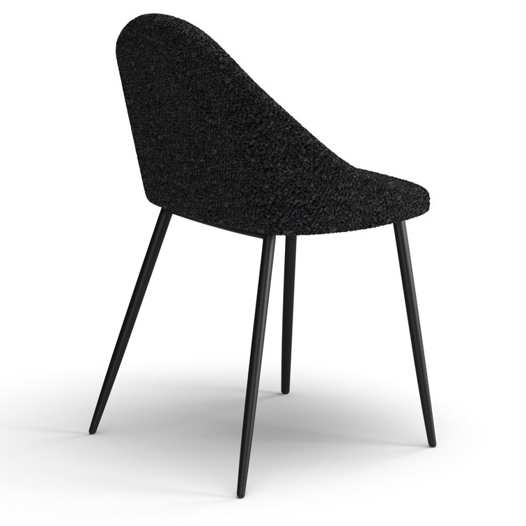 Black Boucle Upholstered Dining Chairs with Metal Legs, Set of 2