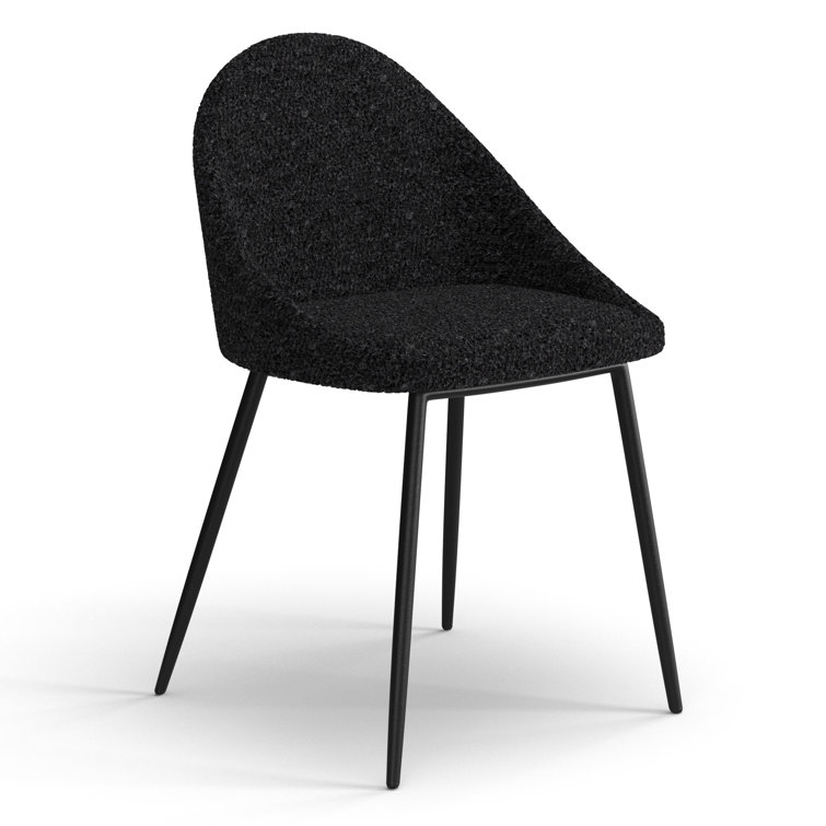 Black Boucle Upholstered Dining Chairs with Metal Legs, Set of 2