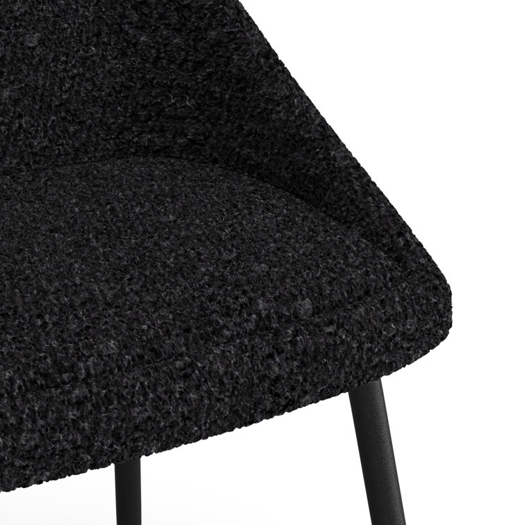 Black Boucle Upholstered Dining Chairs with Metal Legs, Set of 2