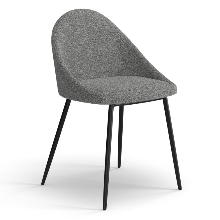 Gray Bouclé Upholstered Dining Chairs with Metal Legs, Set of 2