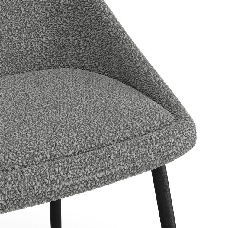 Gray Bouclé Upholstered Dining Chairs with Metal Legs, Set of 2