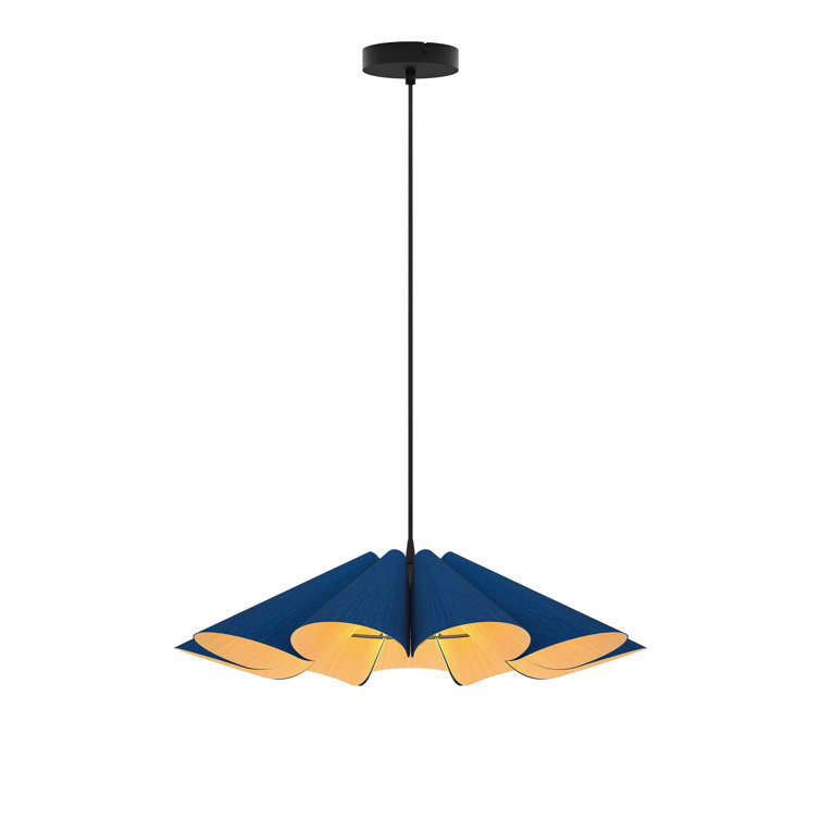 Blue Recycled Wood Veneer Single Pendant Light with Black Cord