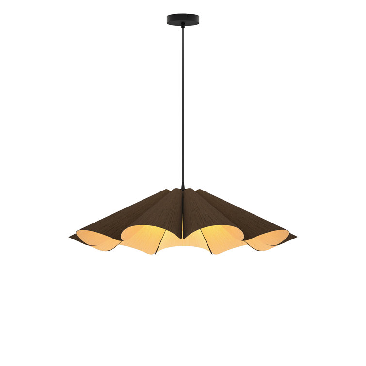 Ebony Wood Veneer 24" Wide Pendant Light with Glass Shade
