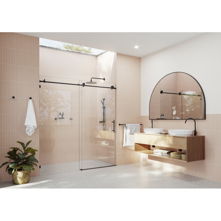 Matte Black Frameless Sliding Shower Door with Tempered Glass Panels