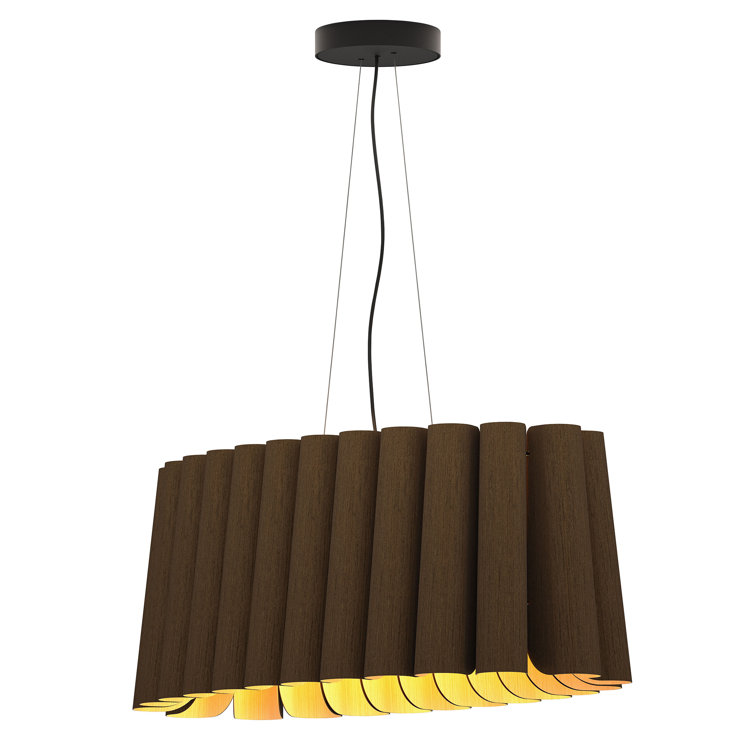 Ebony Wood Veneer Oval Pendant Light with Black Canopy
