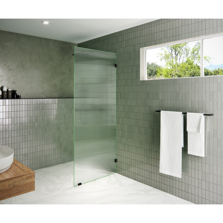 Gaia 30 in. x 78 in. Matte Black Fluted Glass Shower Panel
