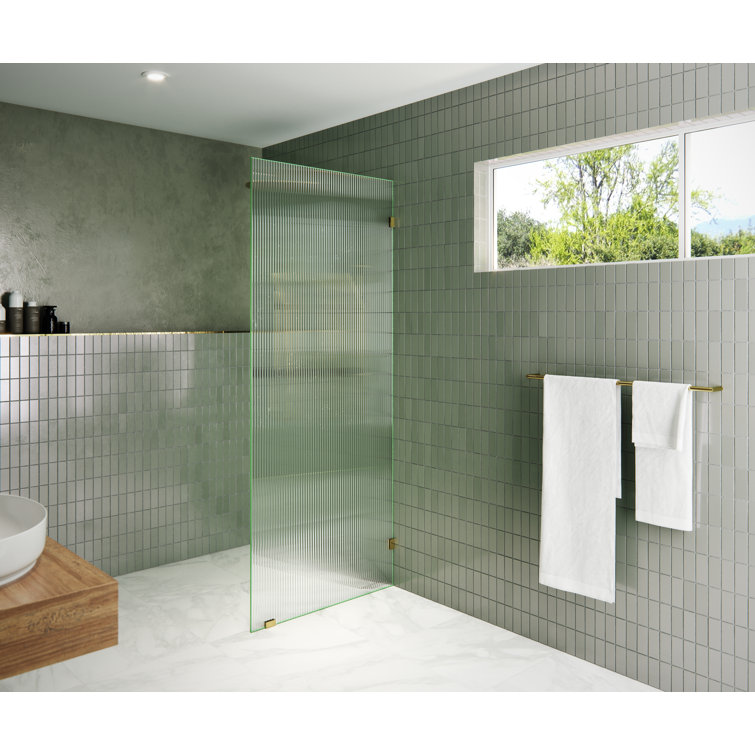 Gaia 30" x 78" Polished Brass Fluted Glass Frameless Shower Panel